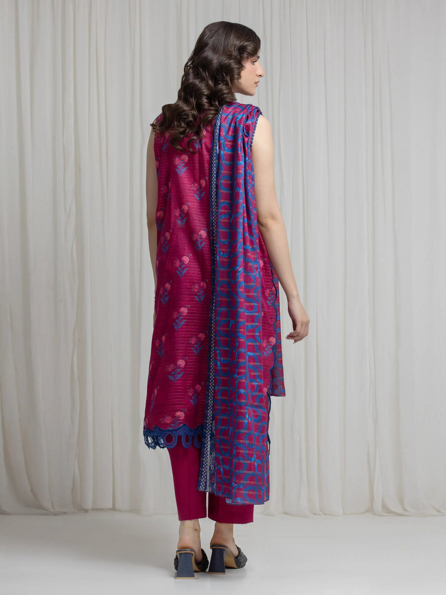 edenrobe Merak Printed Zari Lawn Unstitched 3Pc Suit EWU6M6-078