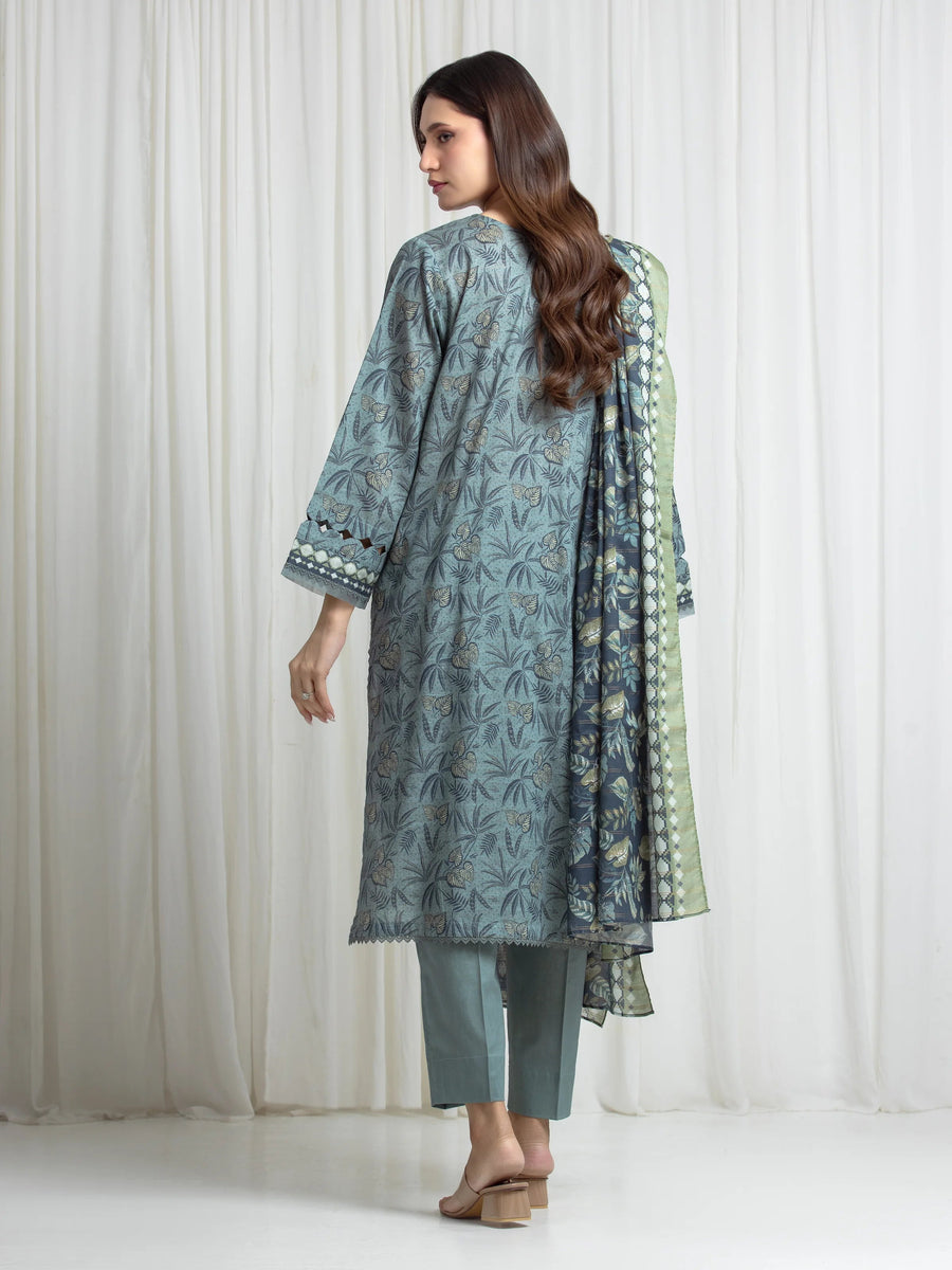 edenrobe Merak Printed Zari Lawn Unstitched 3Pc Suit EWU6M6-079