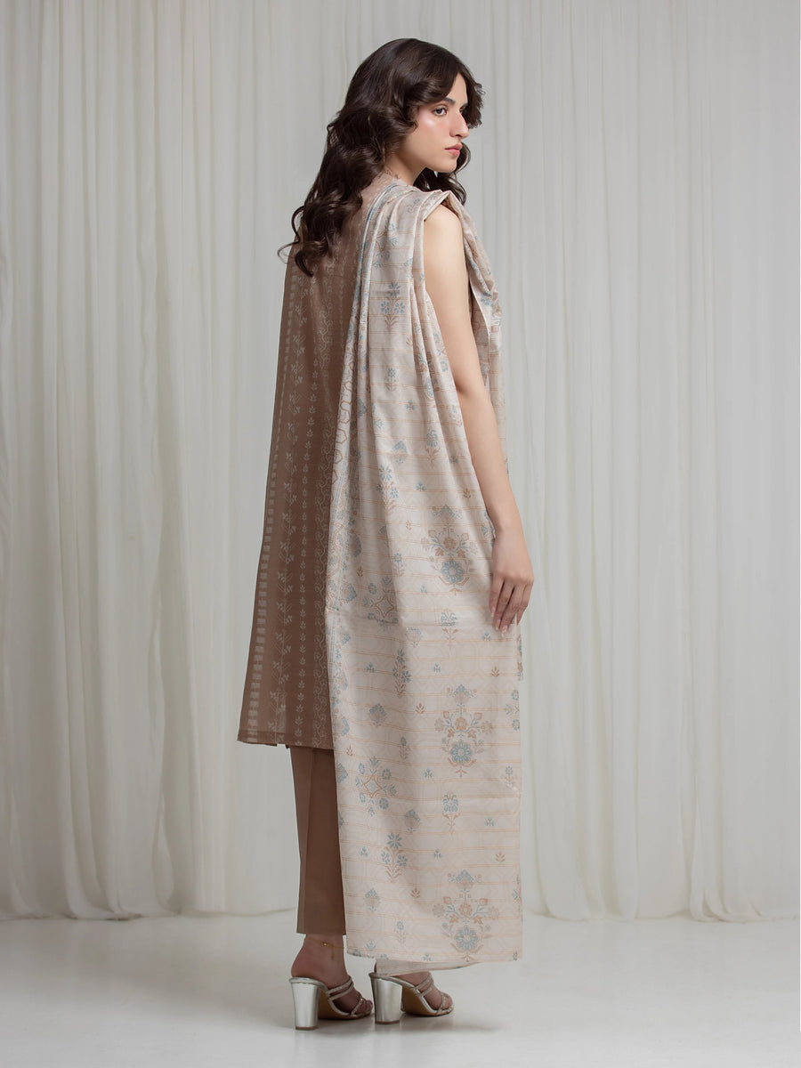edenrobe Merak Printed Zari Lawn Unstitched 3Pc Suit EWU6M6-080