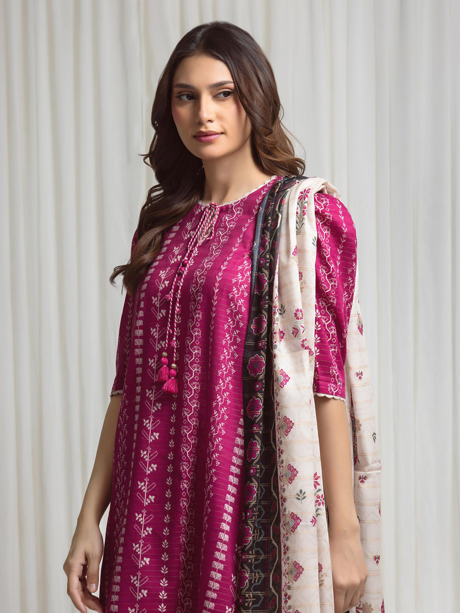 edenrobe Merak Printed Zari Lawn Unstitched 3Pc Suit EWU6M6-081