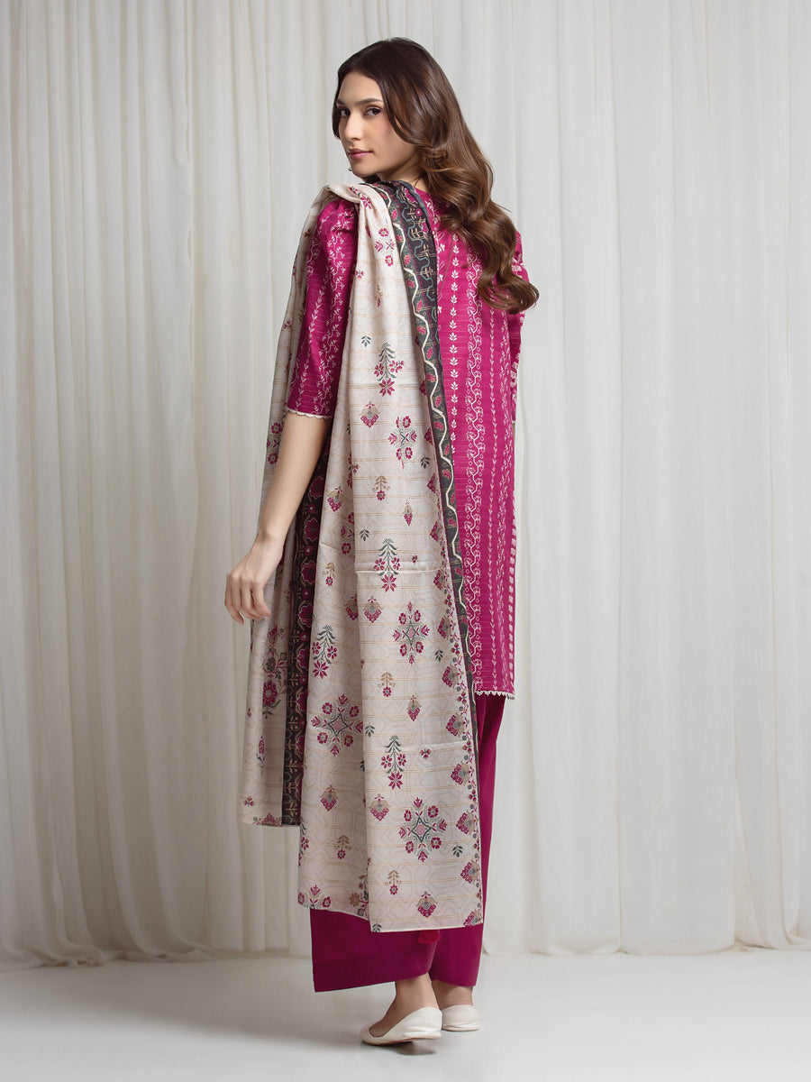 edenrobe Merak Printed Zari Lawn Unstitched 3Pc Suit EWU6M6-081
