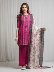 edenrobe Merak Printed Zari Lawn Unstitched 3Pc Suit EWU6M6-081