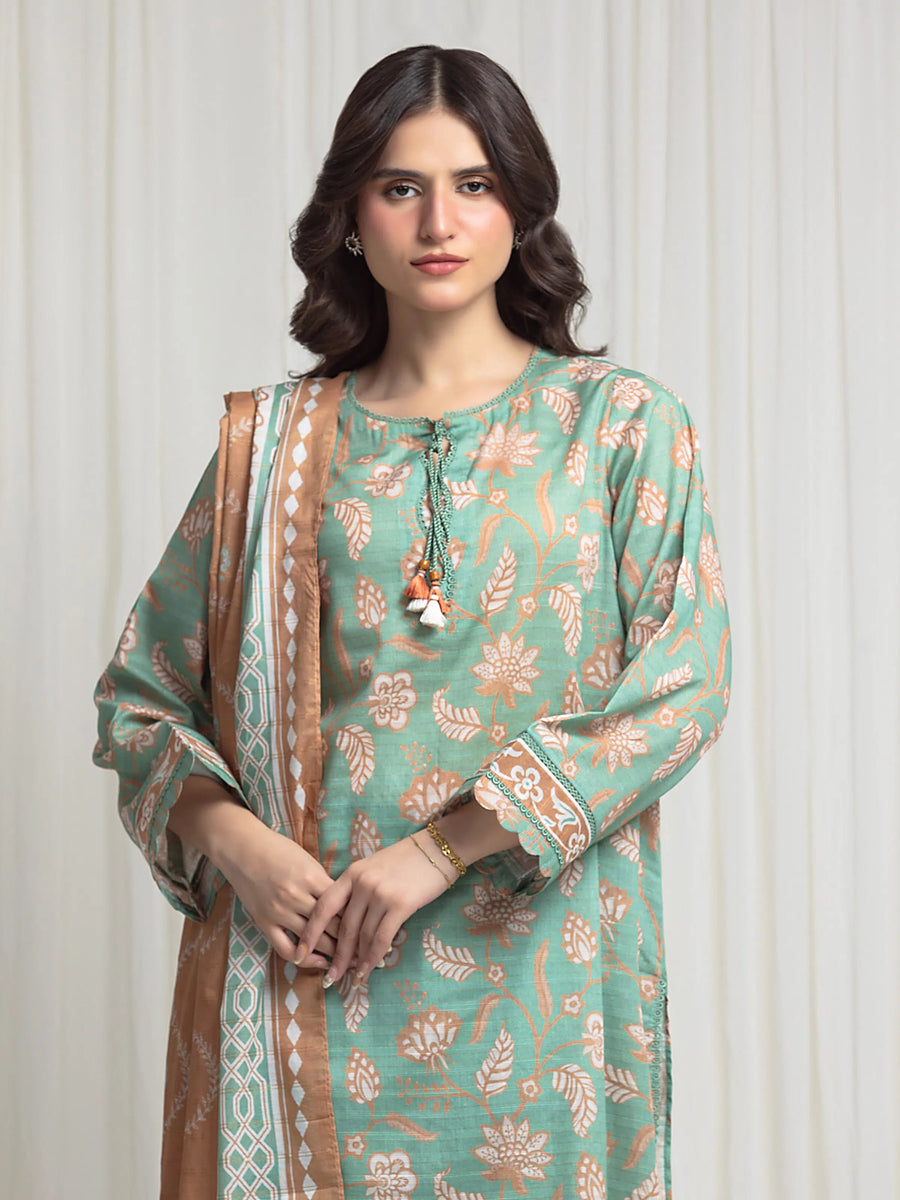 edenrobe Merak Printed Zari Lawn Unstitched 3Pc Suit EWU6M6-082