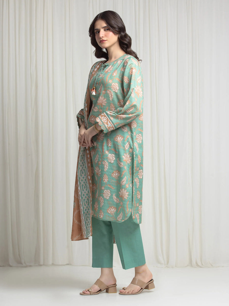 edenrobe Merak Printed Zari Lawn Unstitched 3Pc Suit EWU6M6-082