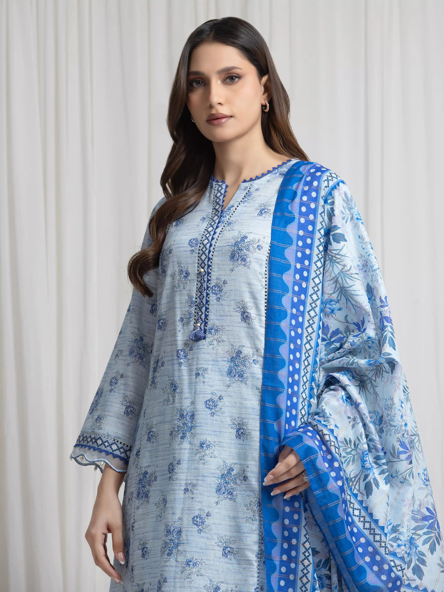 edenrobe Merak Printed Zari Lawn Unstitched 3Pc Suit EWU6M6-083