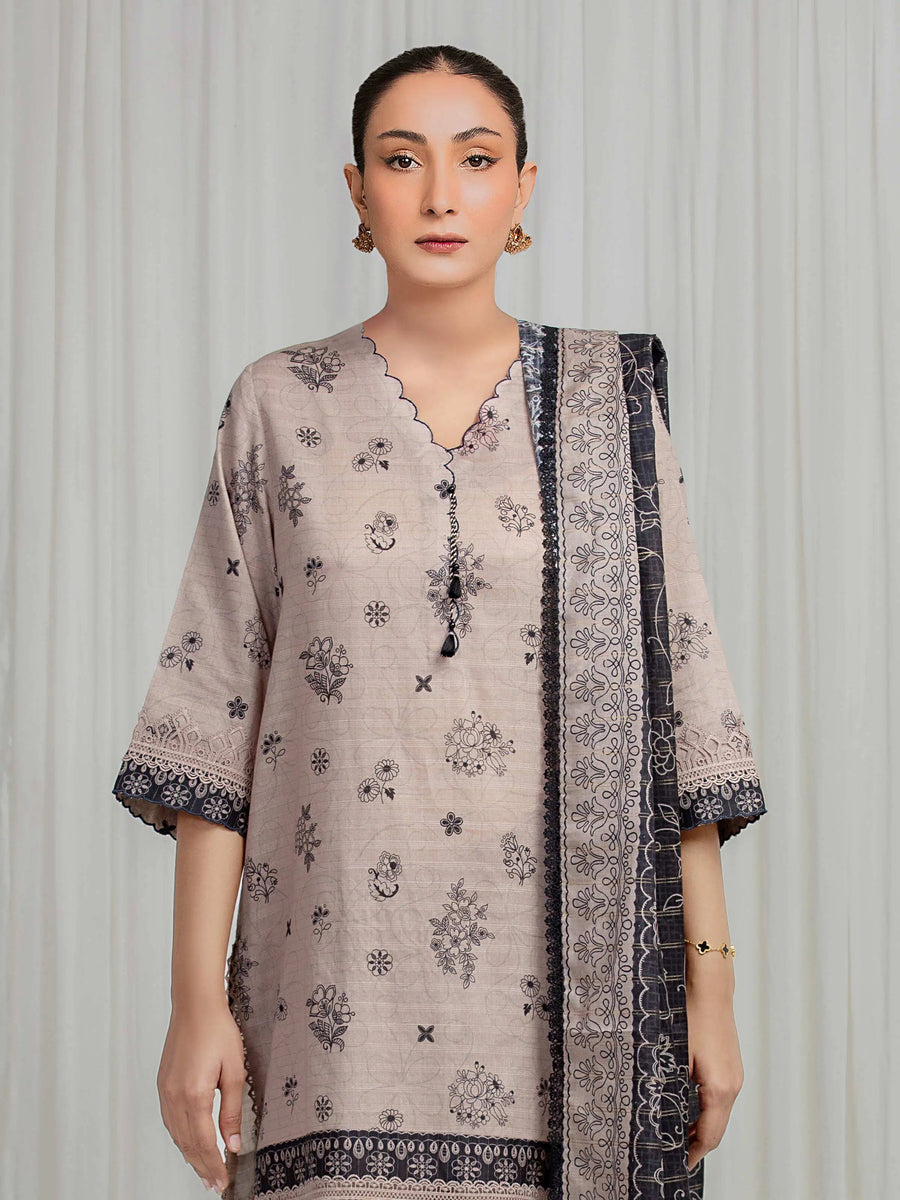 edenrobe Merak Printed Zari Lawn Unstitched 3Pc Suit EWU6M6-084