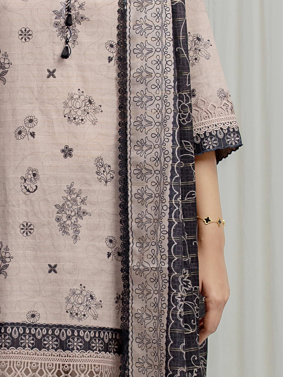 edenrobe Merak Printed Zari Lawn Unstitched 3Pc Suit EWU6M6-084