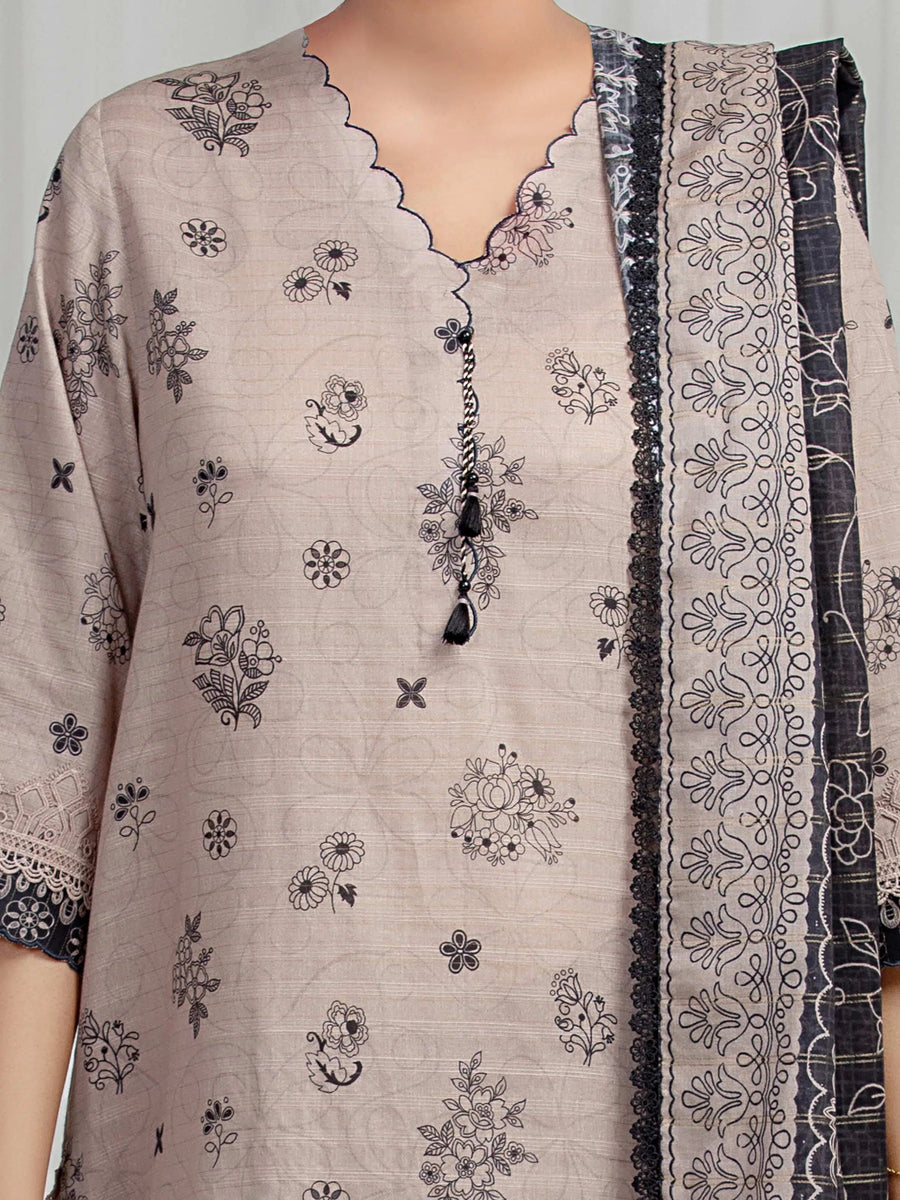 edenrobe Merak Printed Zari Lawn Unstitched 3Pc Suit EWU6M6-084
