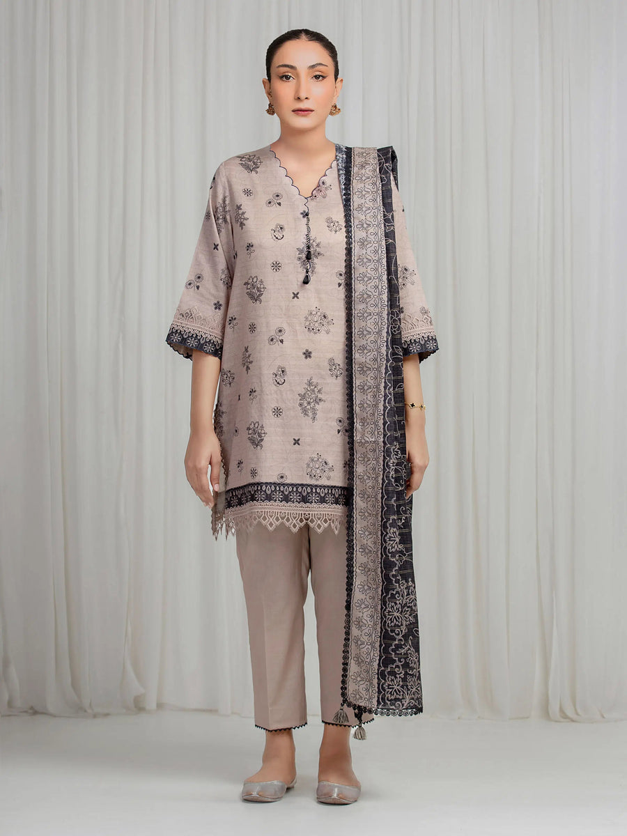 edenrobe Merak Printed Zari Lawn Unstitched 3Pc Suit EWU6M6-084
