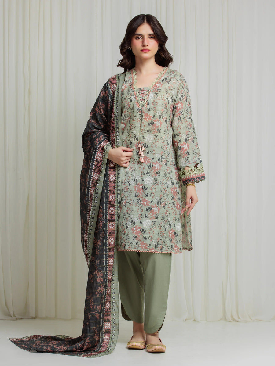 edenrobe Merak Printed Zari Lawn Unstitched 3Pc Suit EWU6M6-085