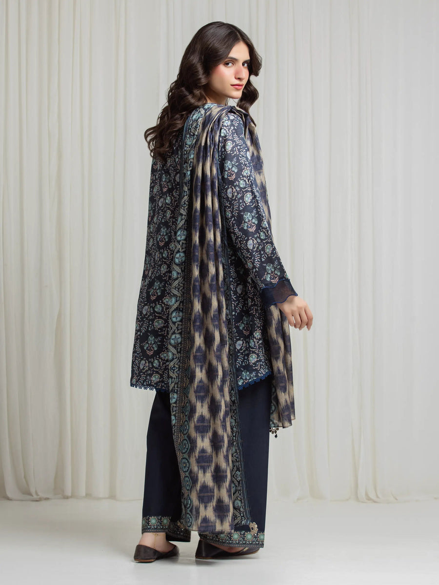 edenrobe Merak Printed Zari Lawn Unstitched 3Pc Suit EWU6M6-087
