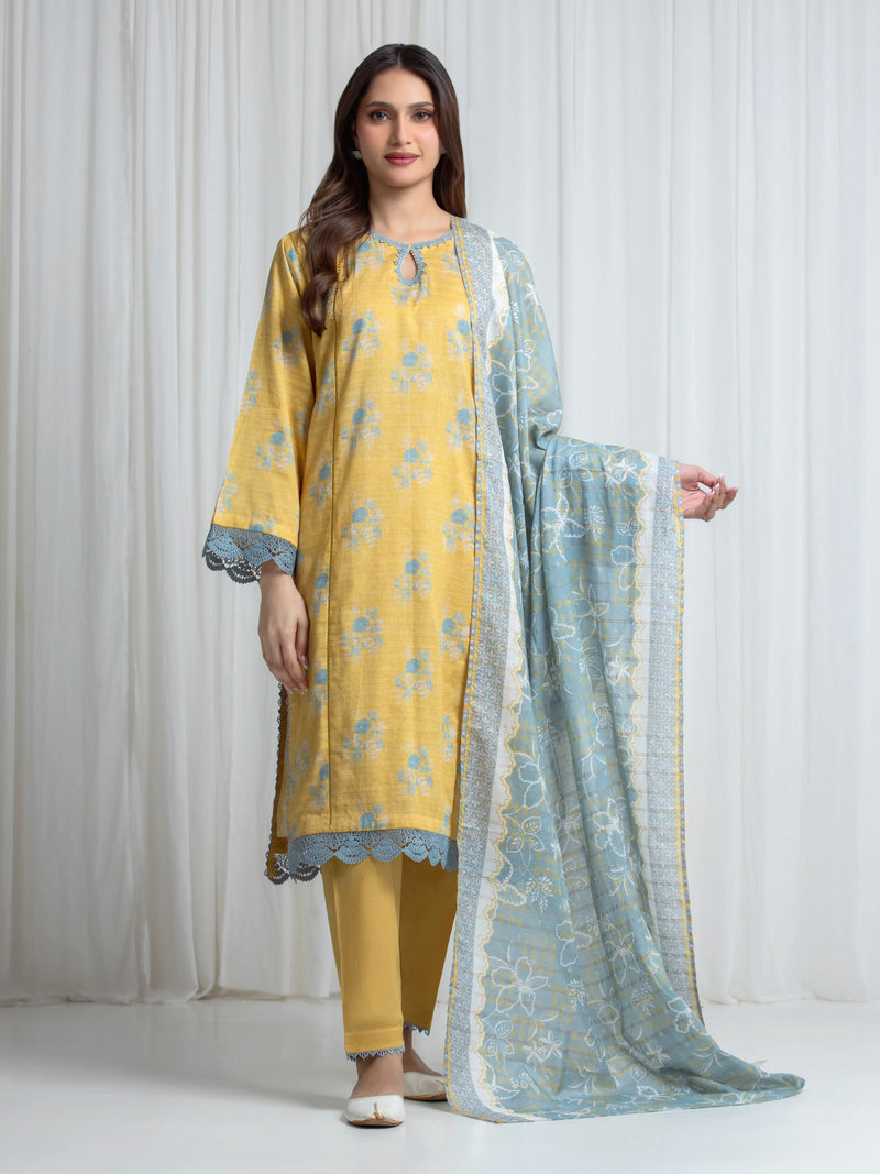 edenrobe Merak Printed Zari Lawn Unstitched 3Pc Suit EWU6M6-088