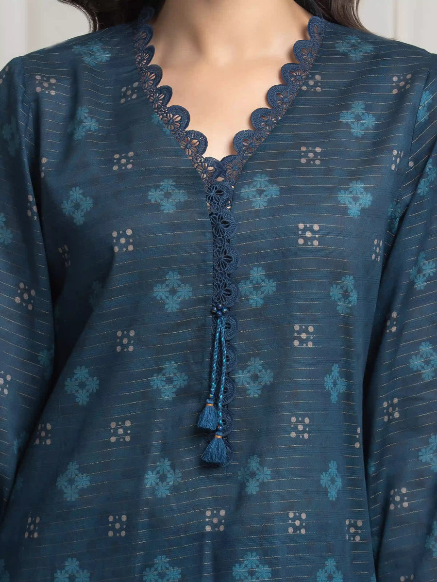 edenrobe Merak Printed Zari Lawn Unstitched 3Pc Suit EWU6M6-090