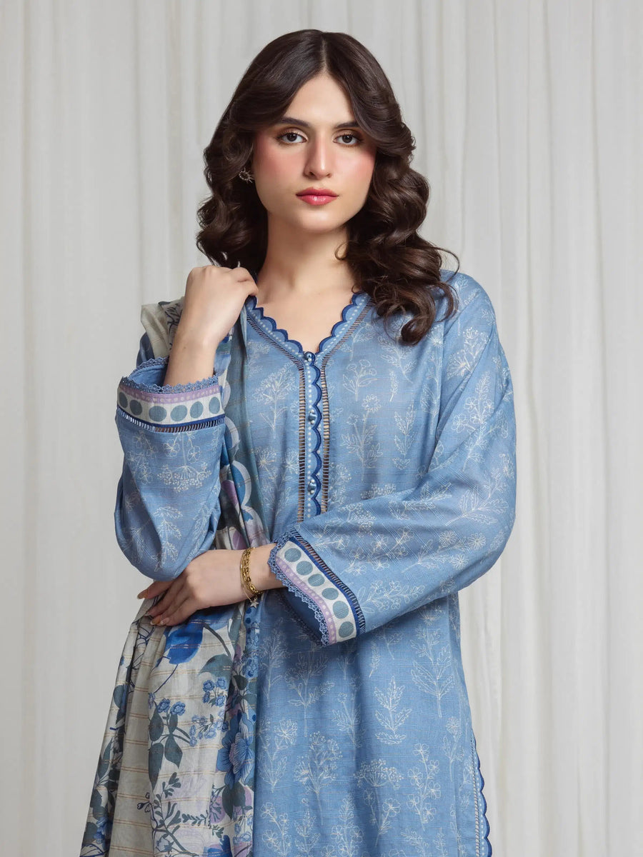 edenrobe Merak Printed Zari Lawn Unstitched 3Pc Suit EWU6M6-092