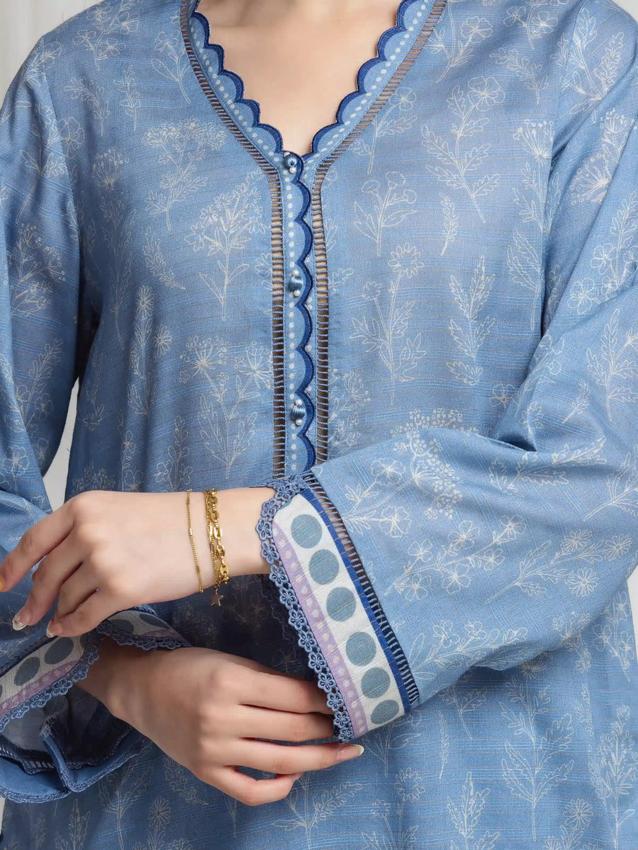 edenrobe Merak Printed Zari Lawn Unstitched 3Pc Suit EWU6M6-092