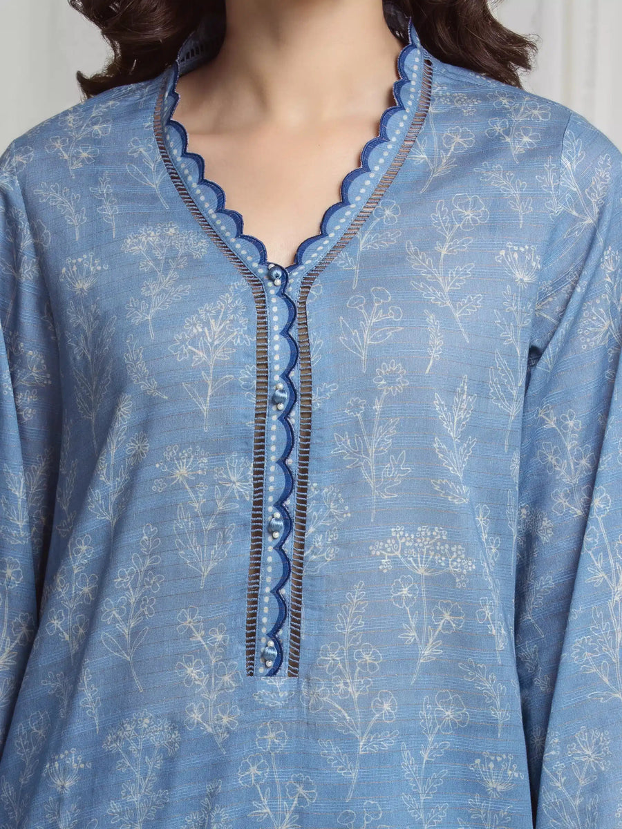 edenrobe Merak Printed Zari Lawn Unstitched 3Pc Suit EWU6M6-092
