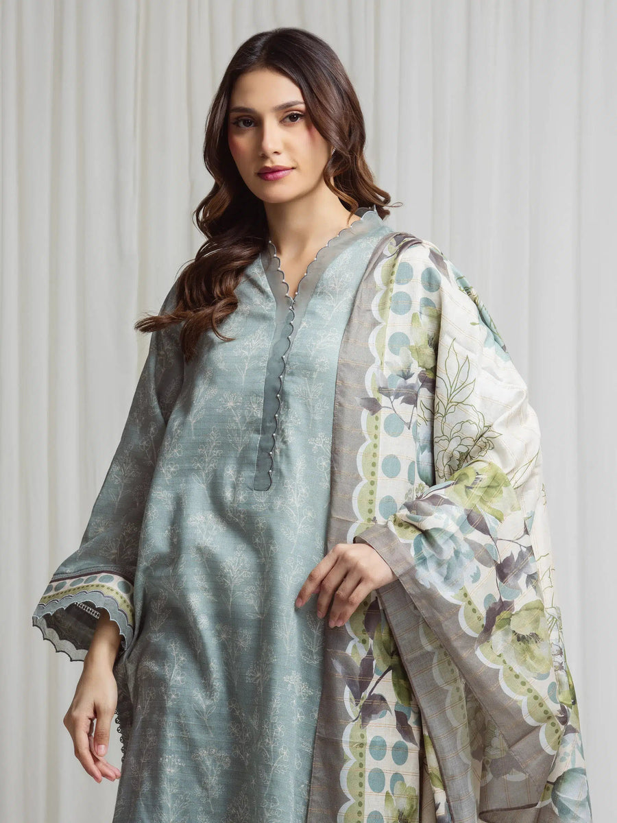 edenrobe Merak Printed Zari Lawn Unstitched 3Pc Suit EWU6M6-093