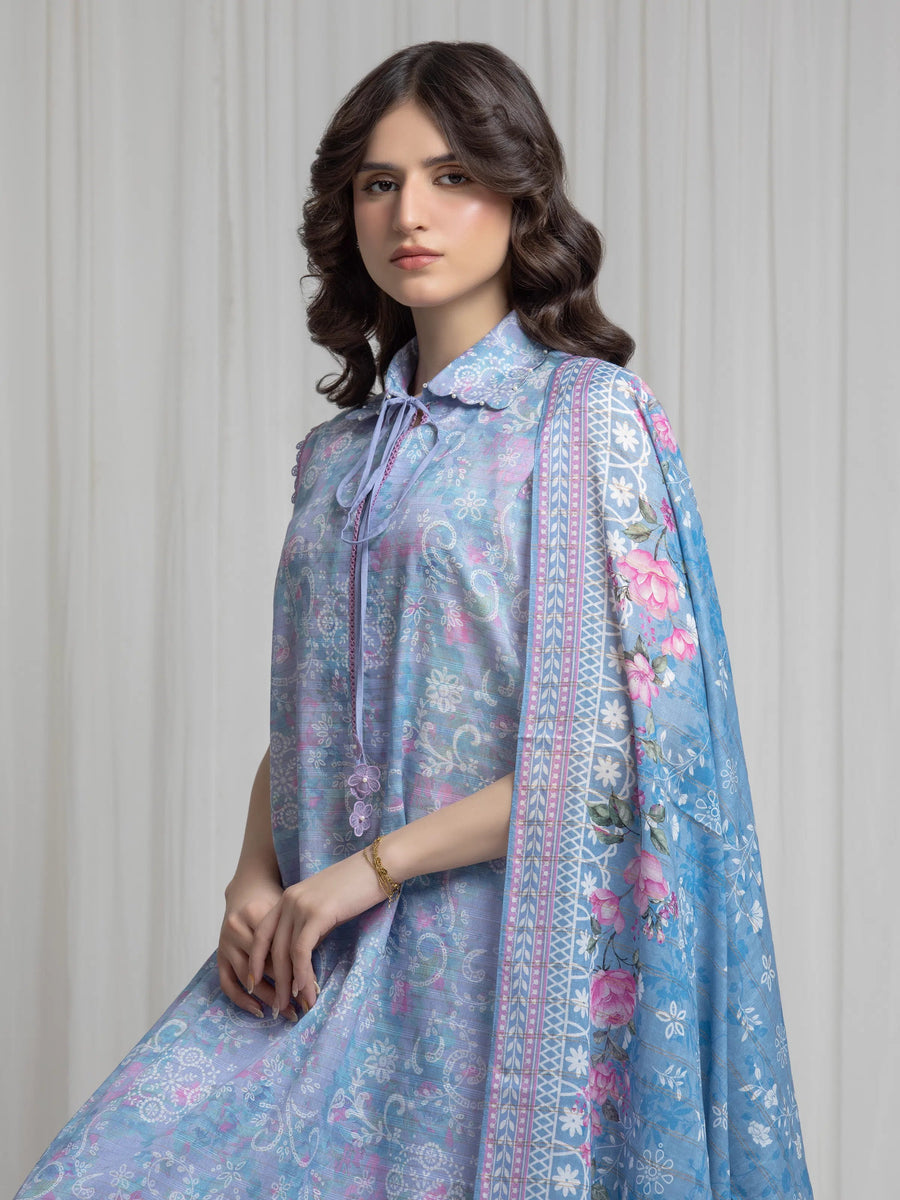 edenrobe Merak Printed Zari Lawn Unstitched 3Pc Suit EWU6M6-095