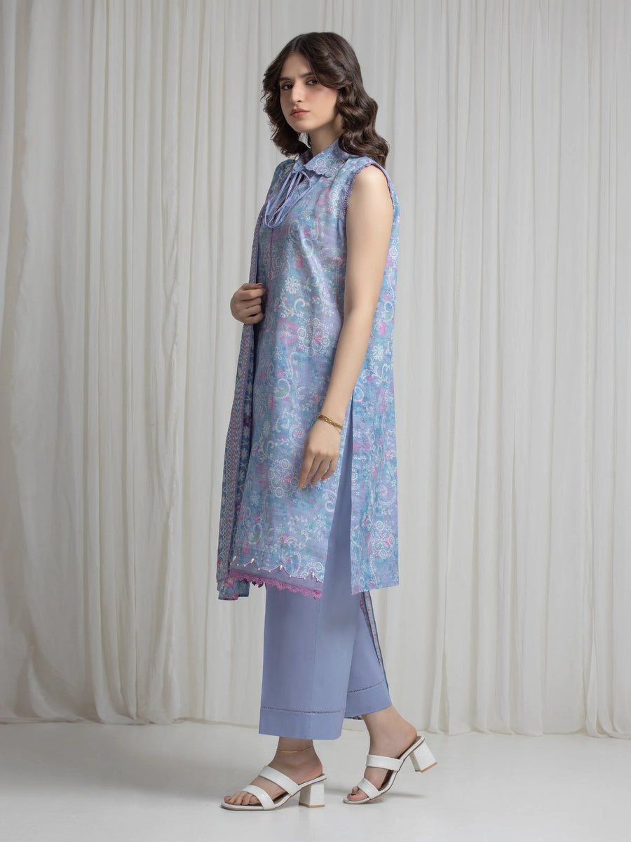 edenrobe Merak Printed Zari Lawn Unstitched 3Pc Suit EWU6M6-095
