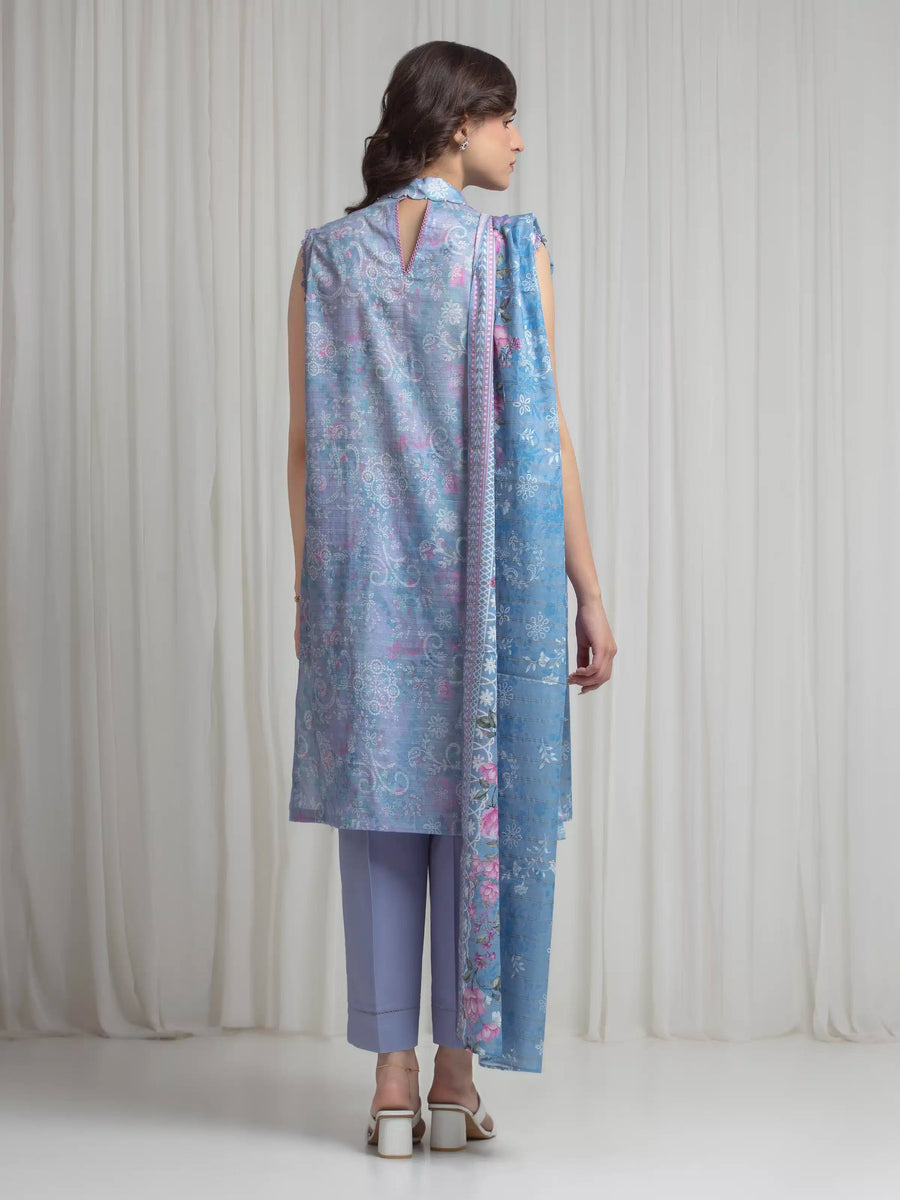 edenrobe Merak Printed Zari Lawn Unstitched 3Pc Suit EWU6M6-095