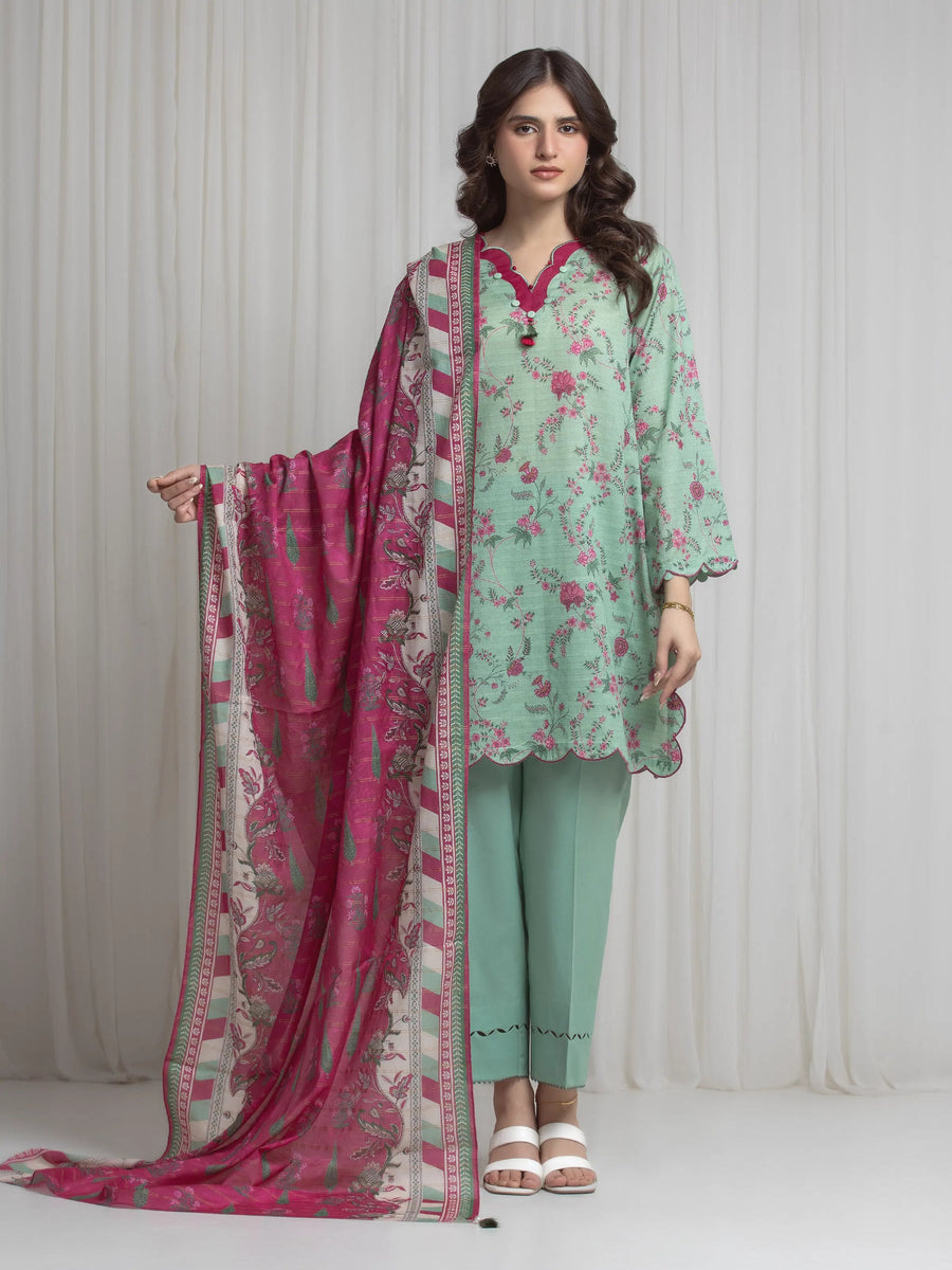 edenrobe Merak Printed Zari Lawn Unstitched 3Pc Suit EWU6M6-096