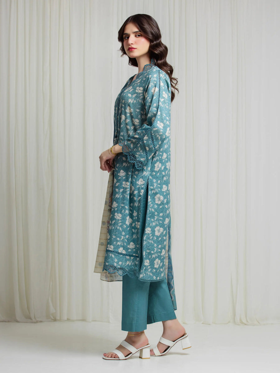 edenrobe Merak Printed Zari Lawn Unstitched 3Pc Suit EWU6M6-097