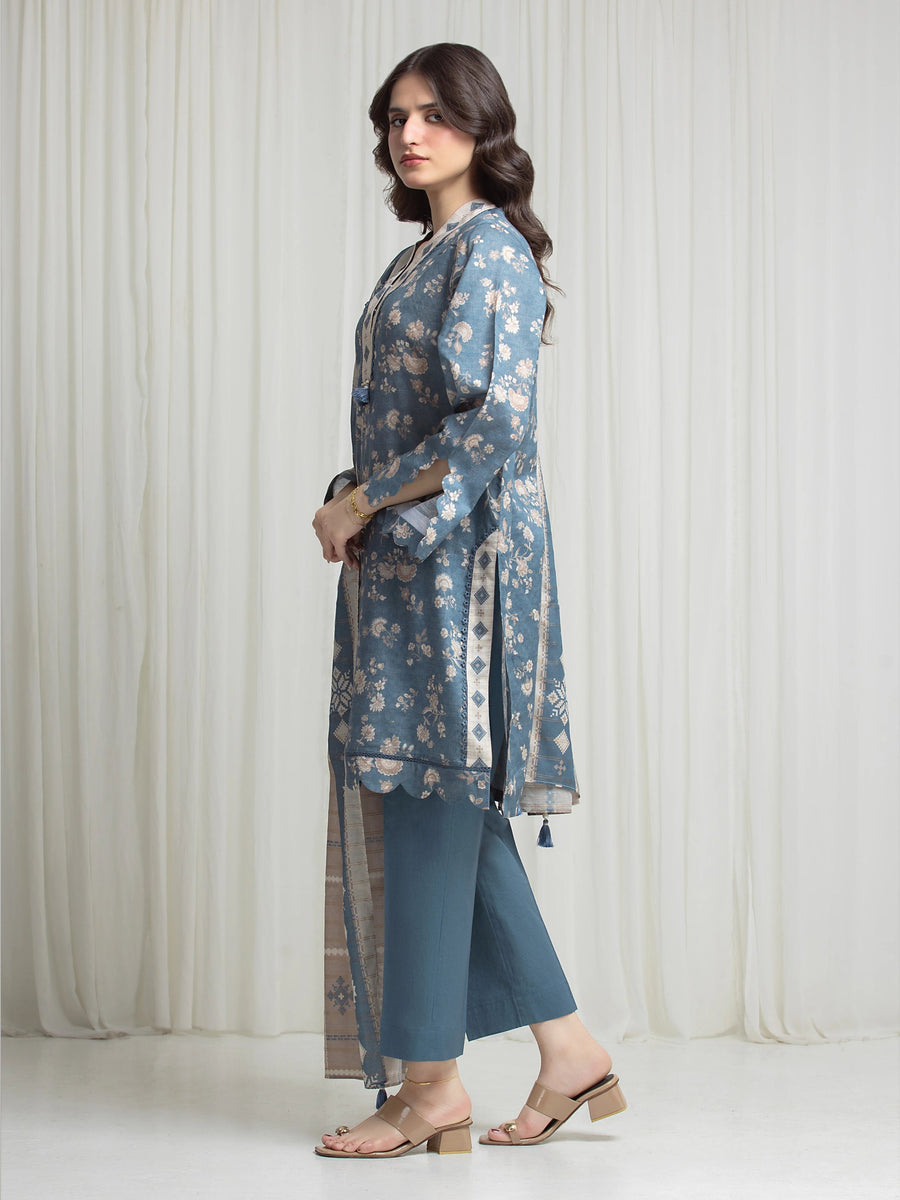 edenrobe Merak Printed Zari Lawn Unstitched 3Pc Suit EWU6M6-099