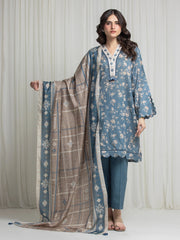 edenrobe Merak Printed Zari Lawn Unstitched 3Pc Suit EWU6M6-099