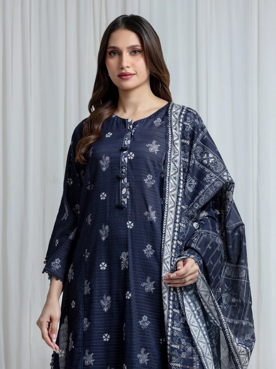edenrobe Merak Printed Zari Lawn Unstitched 3Pc Suit EWU6M6-100