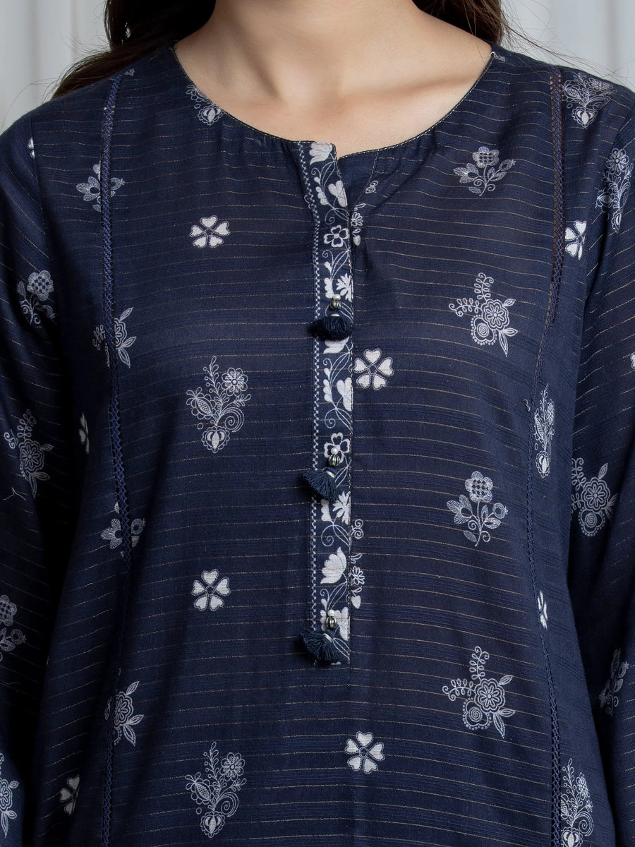 edenrobe Merak Printed Zari Lawn Unstitched 3Pc Suit EWU6M6-100