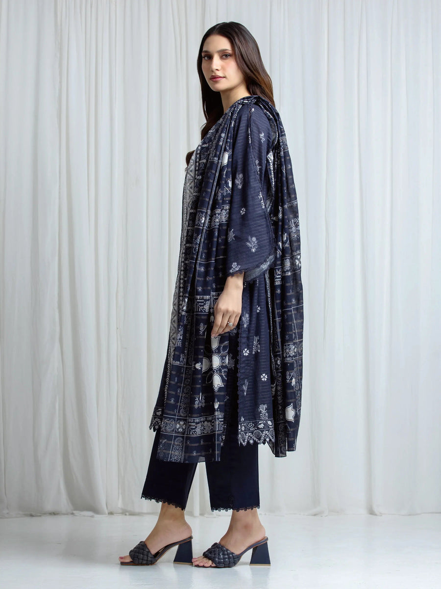 edenrobe Merak Printed Zari Lawn Unstitched 3Pc Suit EWU6M6-100