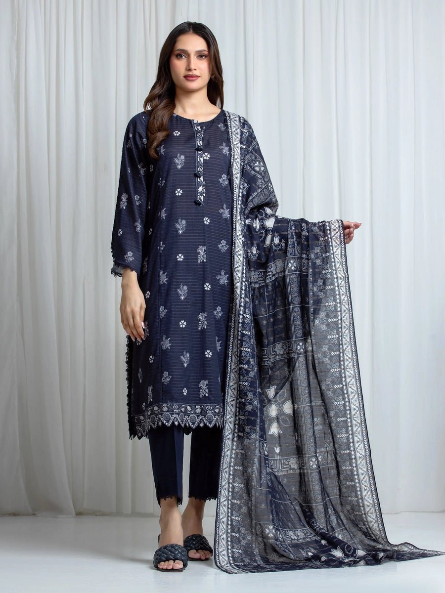 edenrobe Merak Printed Zari Lawn Unstitched 3Pc Suit EWU6M6-100