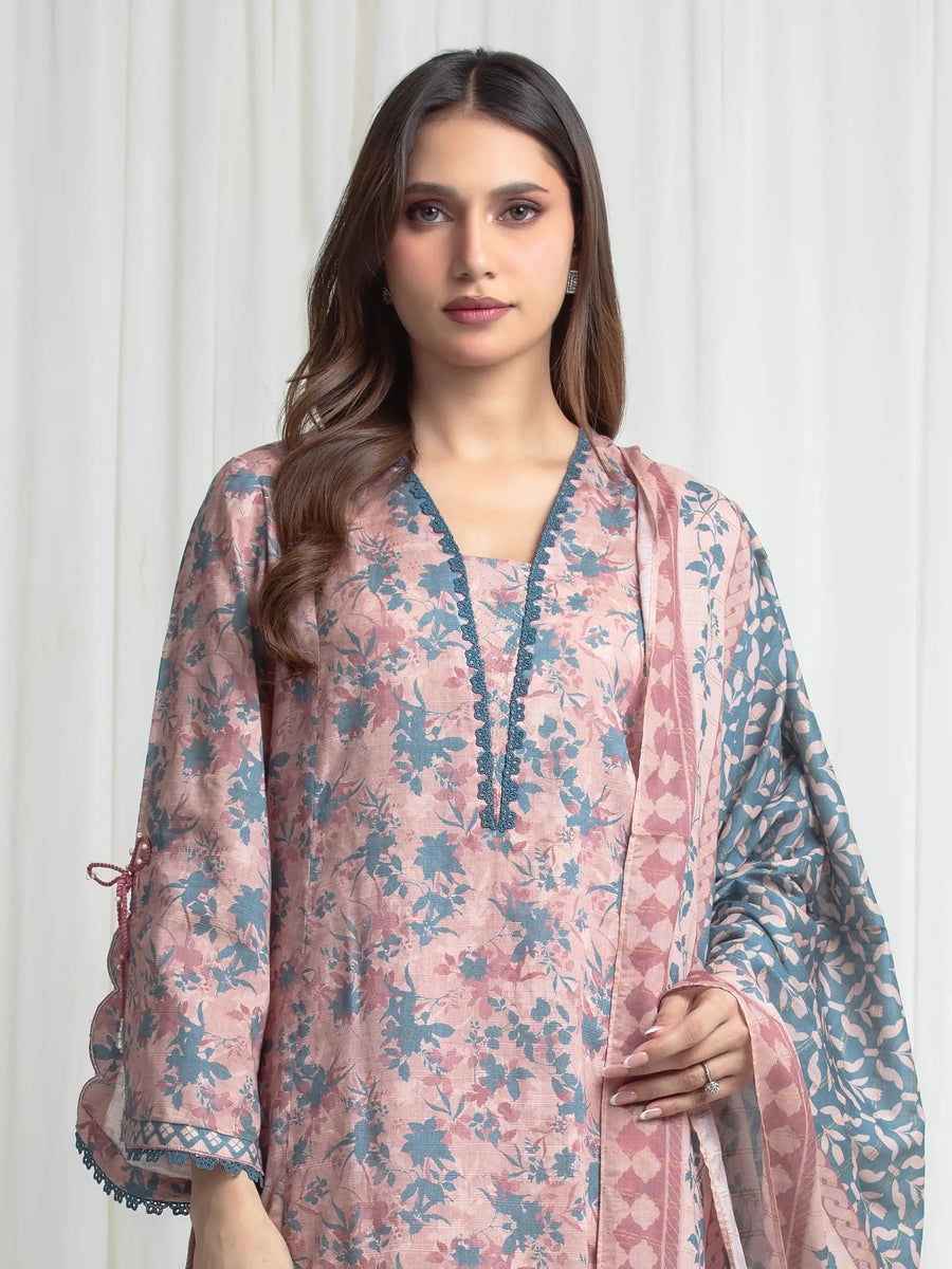 edenrobe Merak Printed Zari Lawn Unstitched 3Pc Suit EWU6M6-101