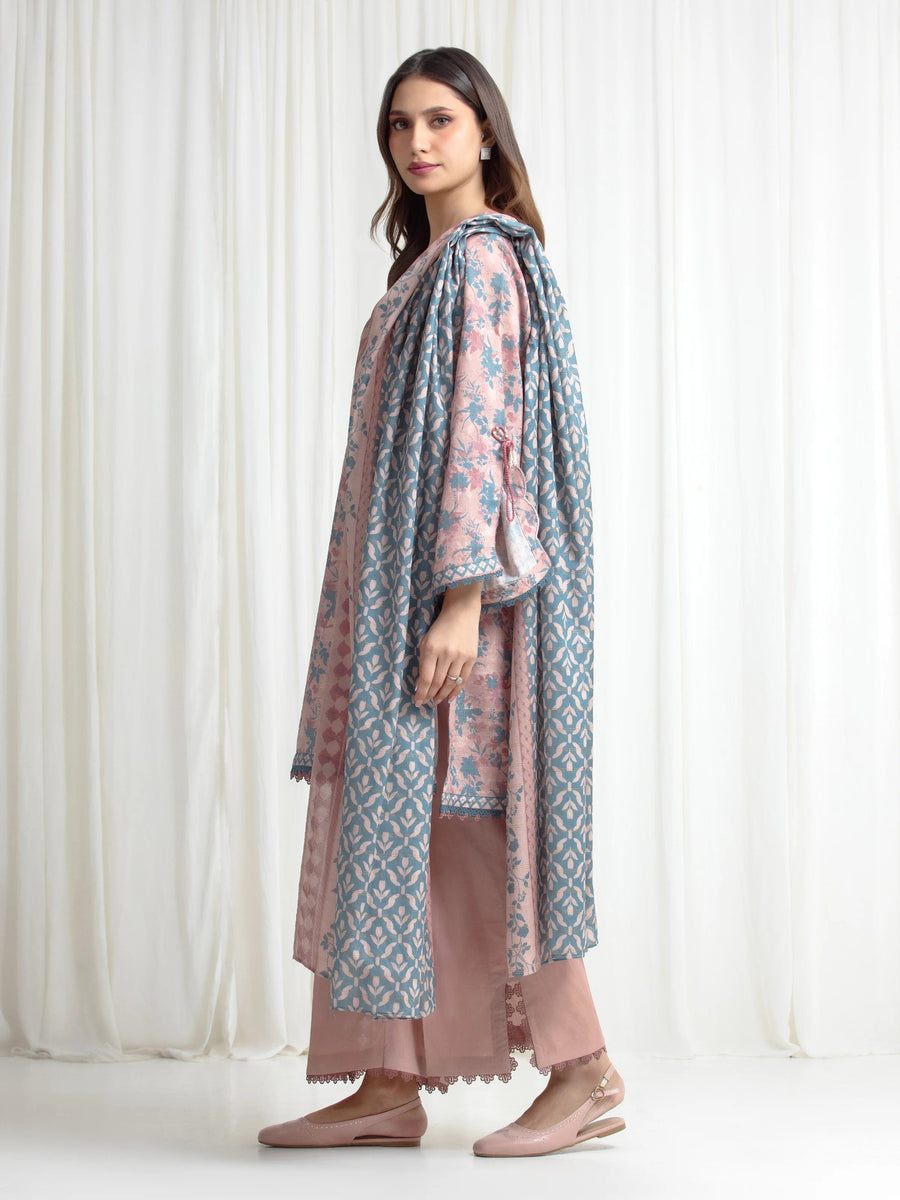 edenrobe Merak Printed Zari Lawn Unstitched 3Pc Suit EWU6M6-101