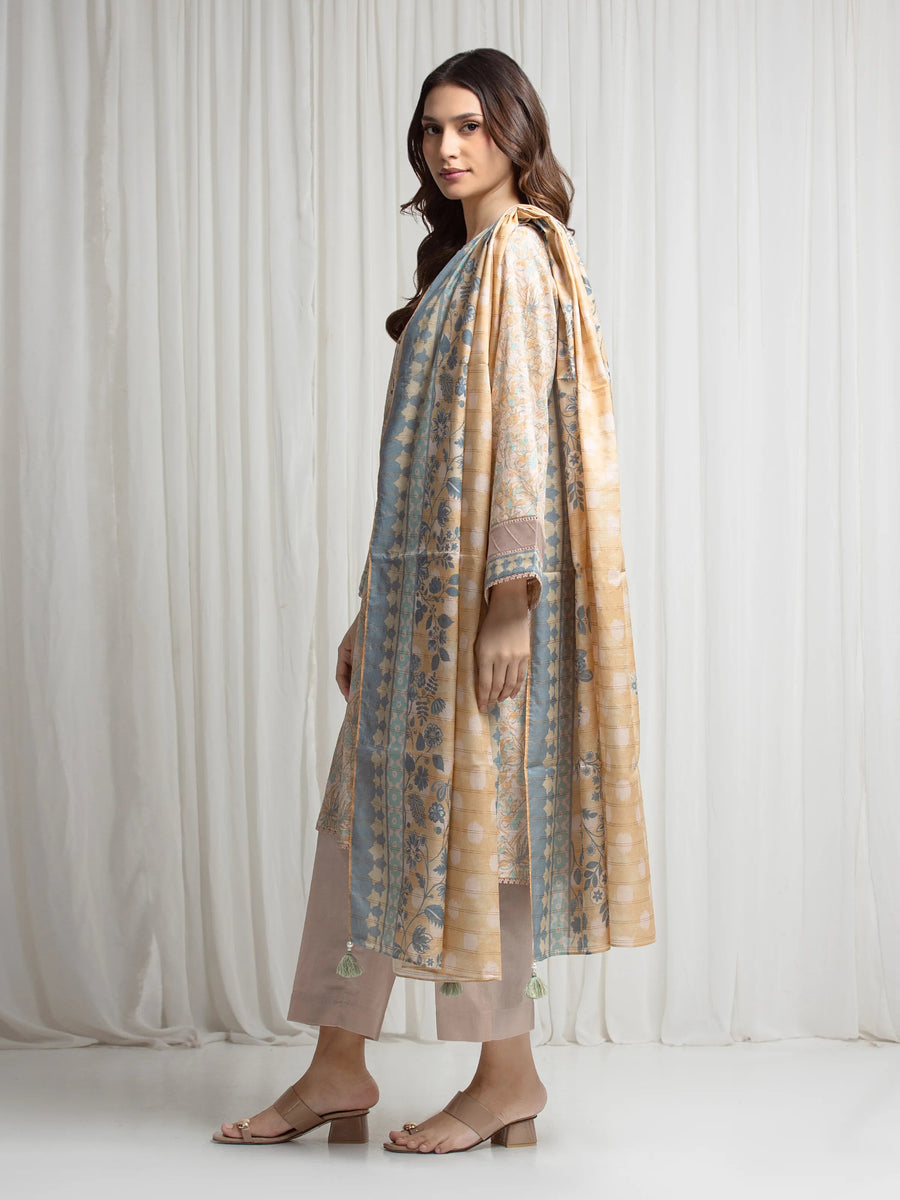 edenrobe Merak Printed Zari Lawn Unstitched 3Pc Suit EWU6M6-102