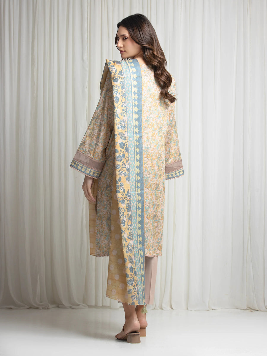 edenrobe Merak Printed Zari Lawn Unstitched 3Pc Suit EWU6M6-102