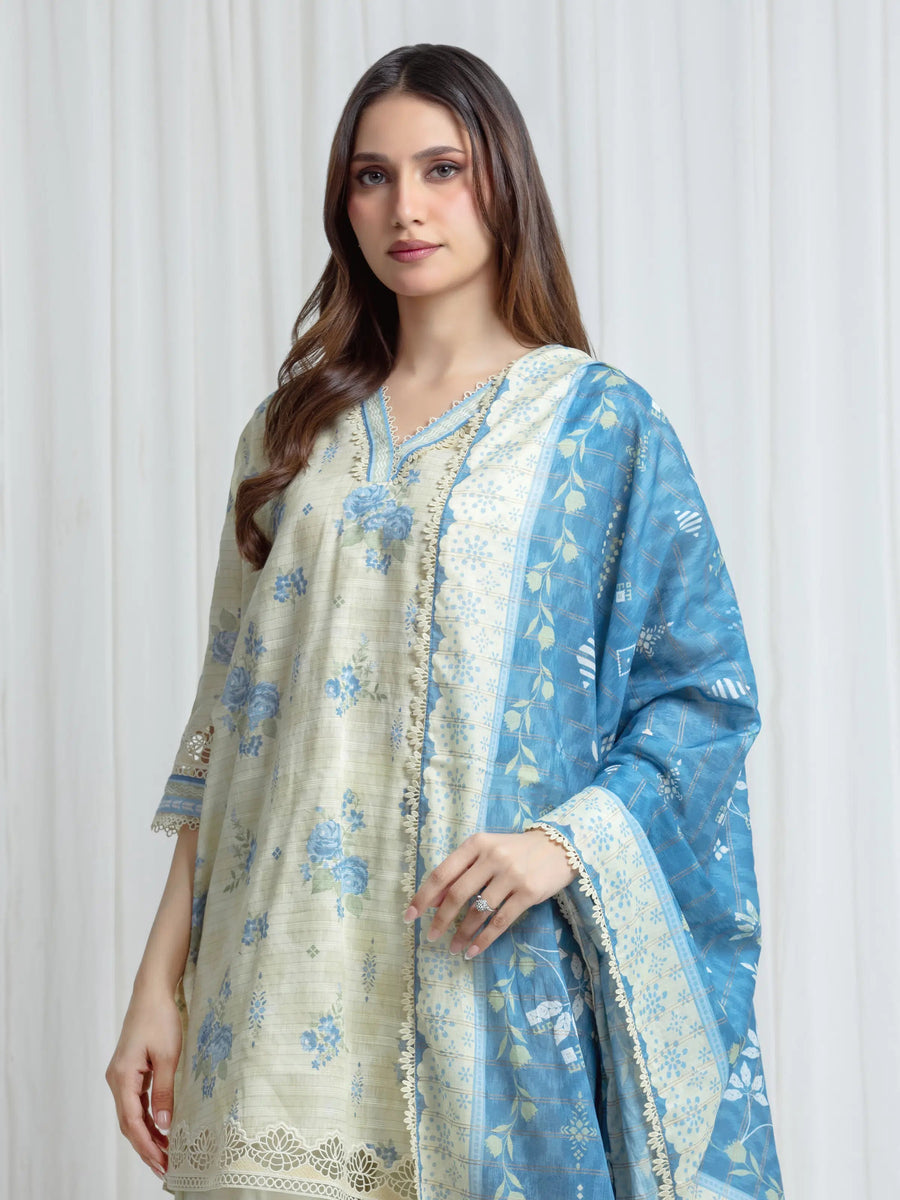 edenrobe Merak Printed Zari Lawn Unstitched 3Pc Suit EWU6M6-103