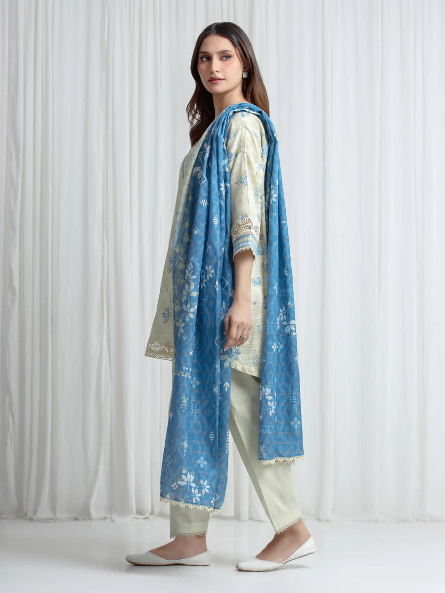 edenrobe Merak Printed Zari Lawn Unstitched 3Pc Suit EWU6M6-103