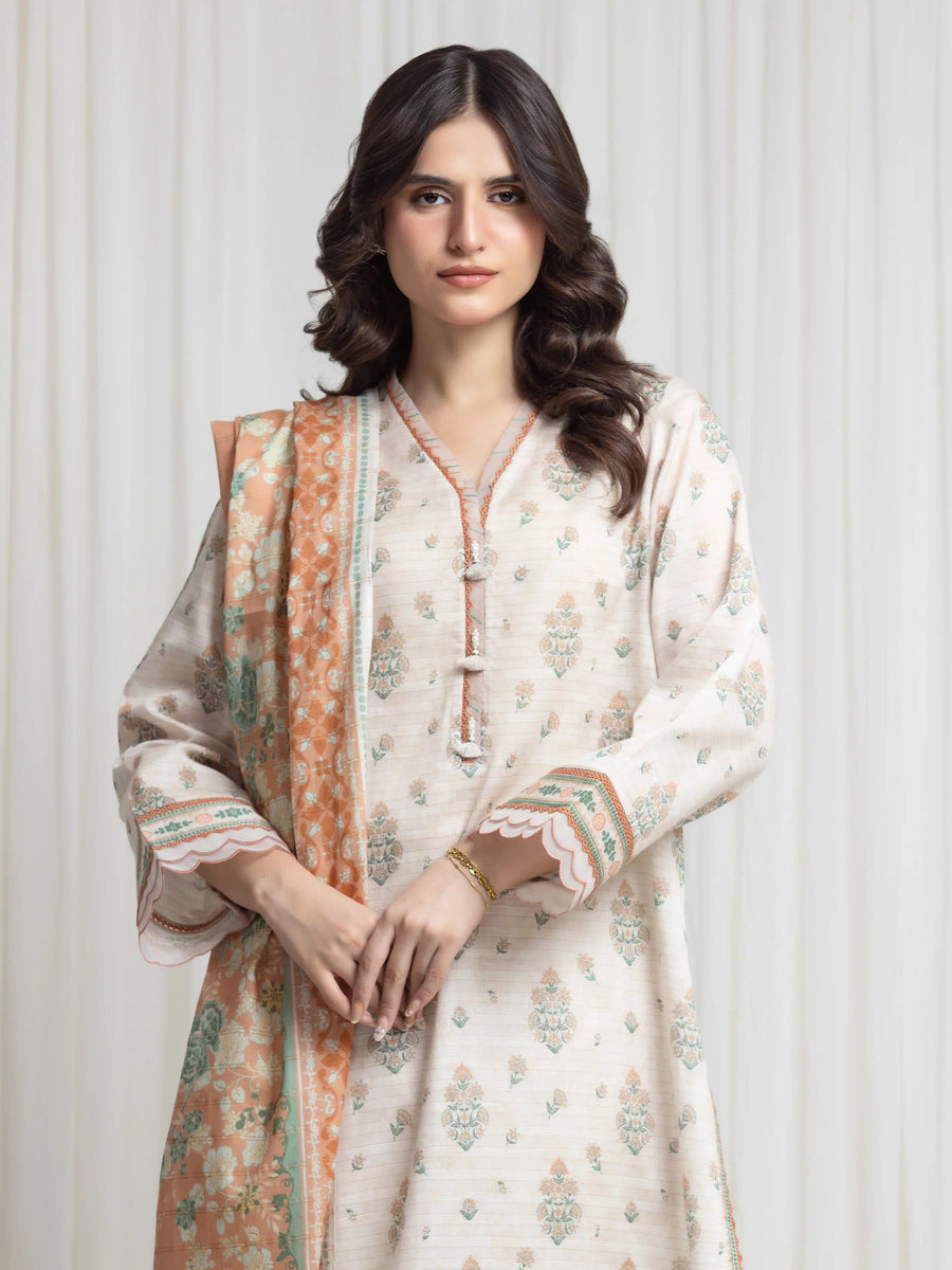 edenrobe Merak Printed Zari Lawn Unstitched 3Pc Suit EWU6M6-105