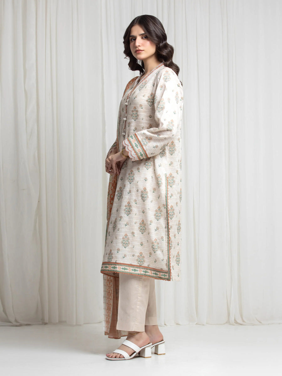 edenrobe Merak Printed Zari Lawn Unstitched 3Pc Suit EWU6M6-105