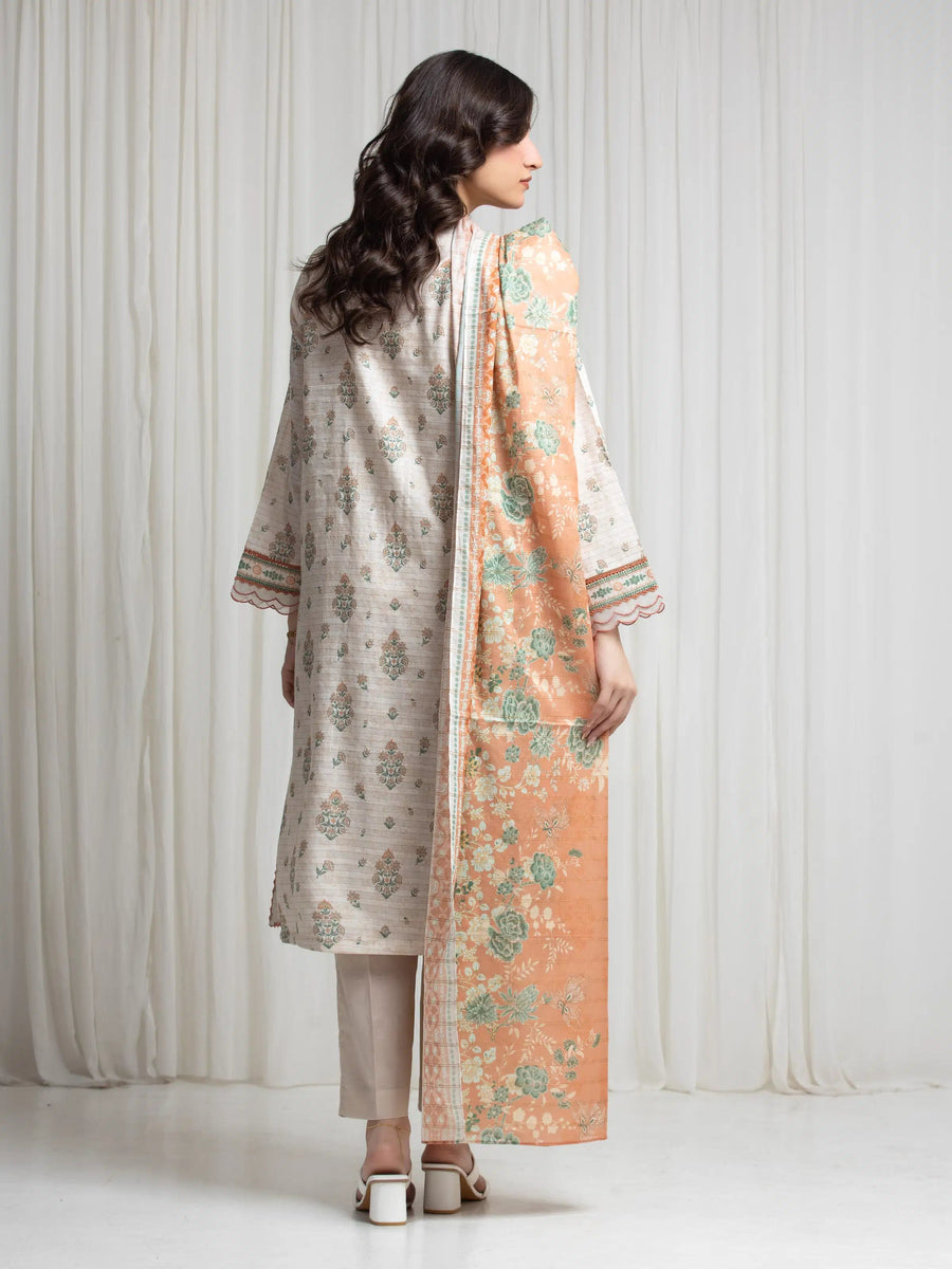 edenrobe Merak Printed Zari Lawn Unstitched 3Pc Suit EWU6M6-105