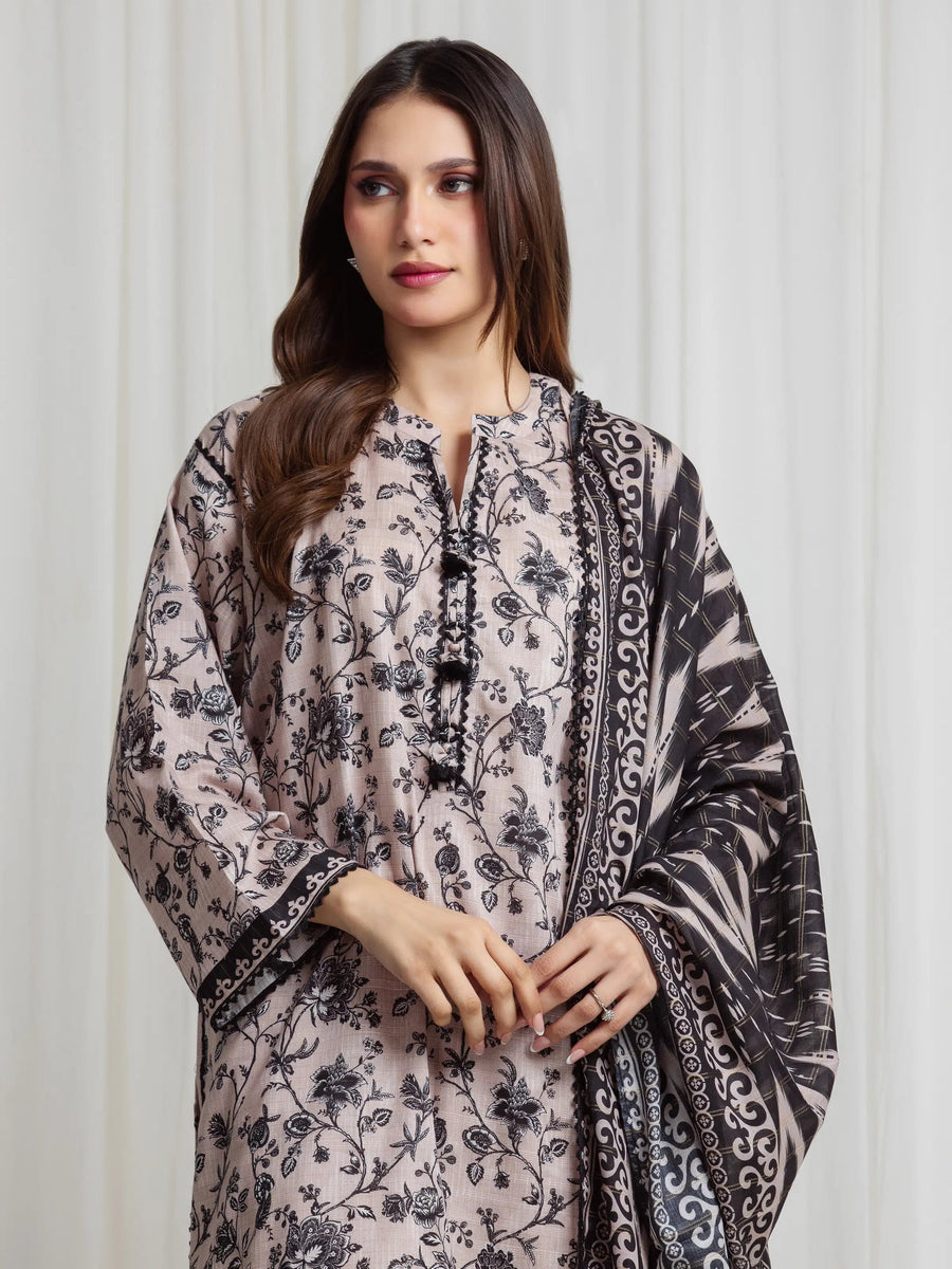 edenrobe Merak Printed Zari Lawn Unstitched 3Pc Suit EWU6M6-107