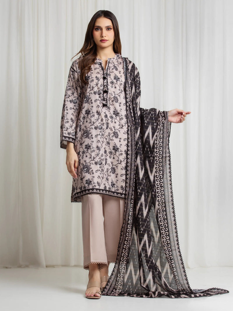 edenrobe Merak Printed Zari Lawn Unstitched 3Pc Suit EWU6M6-107
