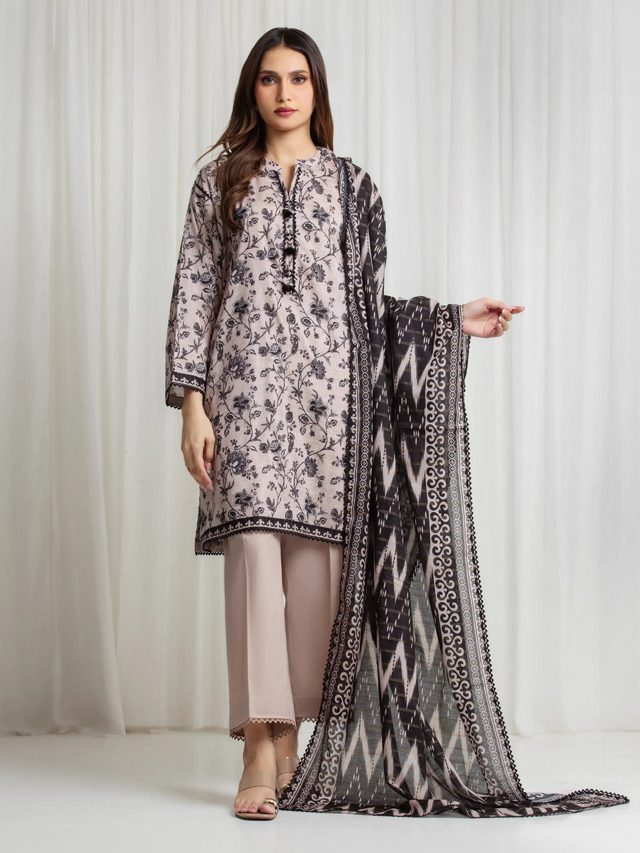 edenrobe Merak Printed Zari Lawn Unstitched 3Pc Suit EWU6M6-107