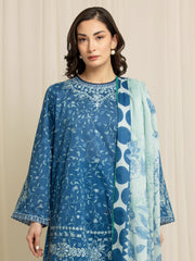 edenrobe Premium Embroidered Lawn Unstitched 3Pc Suit EWU6V1-33004