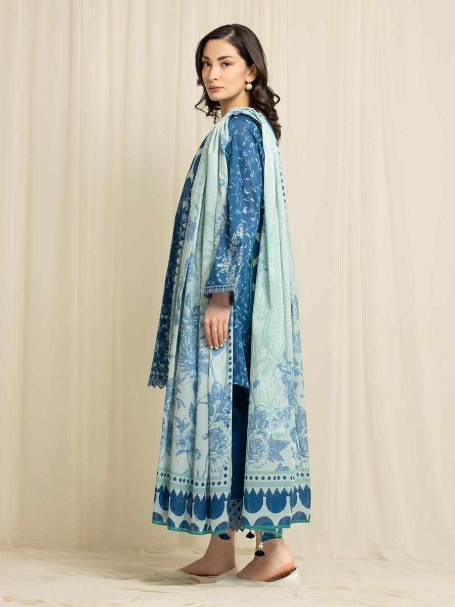 edenrobe Premium Embroidered Lawn Unstitched 3Pc Suit EWU6V1-33004