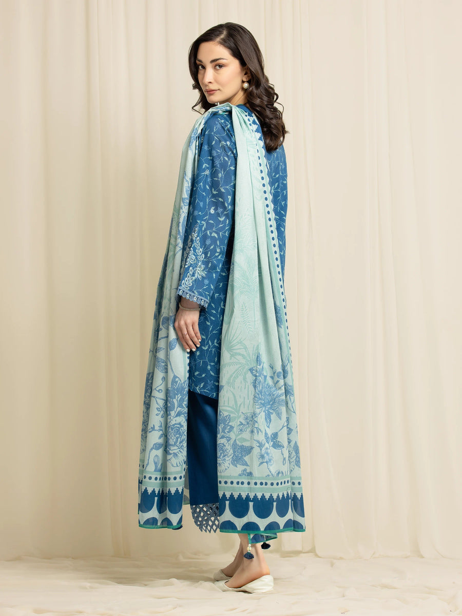 edenrobe Premium Embroidered Lawn Unstitched 3Pc Suit EWU6V1-33004