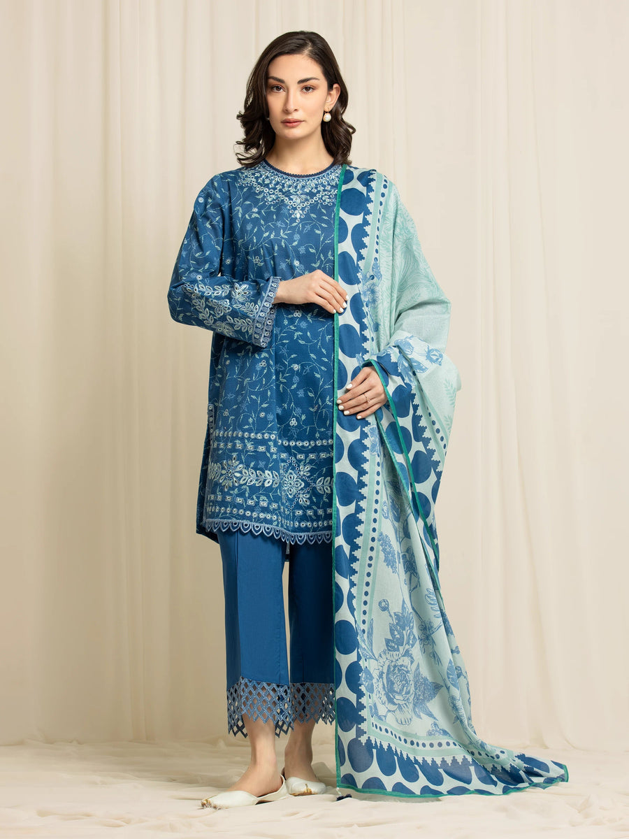 edenrobe Premium Embroidered Lawn Unstitched 3Pc Suit EWU6V1-33004