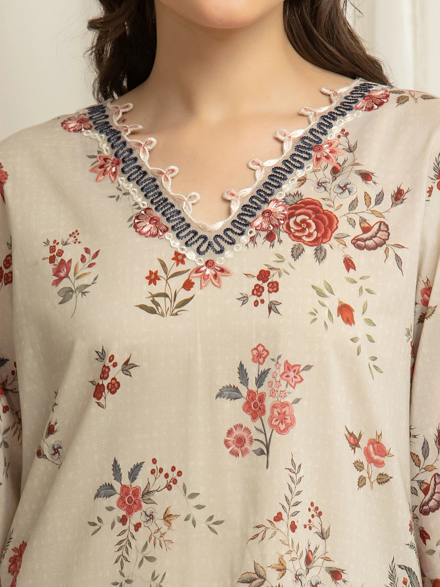 edenrobe Premium Embroidered Lawn Unstitched 3Pc Suit EWU6V1-33012