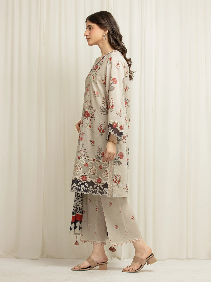 edenrobe Premium Embroidered Lawn Unstitched 3Pc Suit EWU6V1-33012